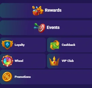 LiraSpin Belohnungsmenü mit Treue-, Cashback- und VIP-Club-Optionen
